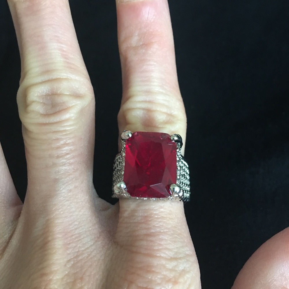 Large Red Rhinestone Cocktail Ring Size 7